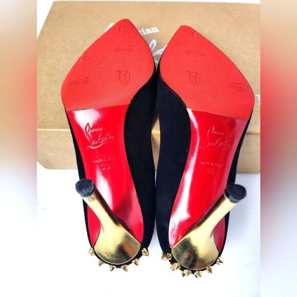 Christian Louboutin Zappa 100 Suede Specchio Heels Spike Black Gold Size 36 - Picture 11 of 14